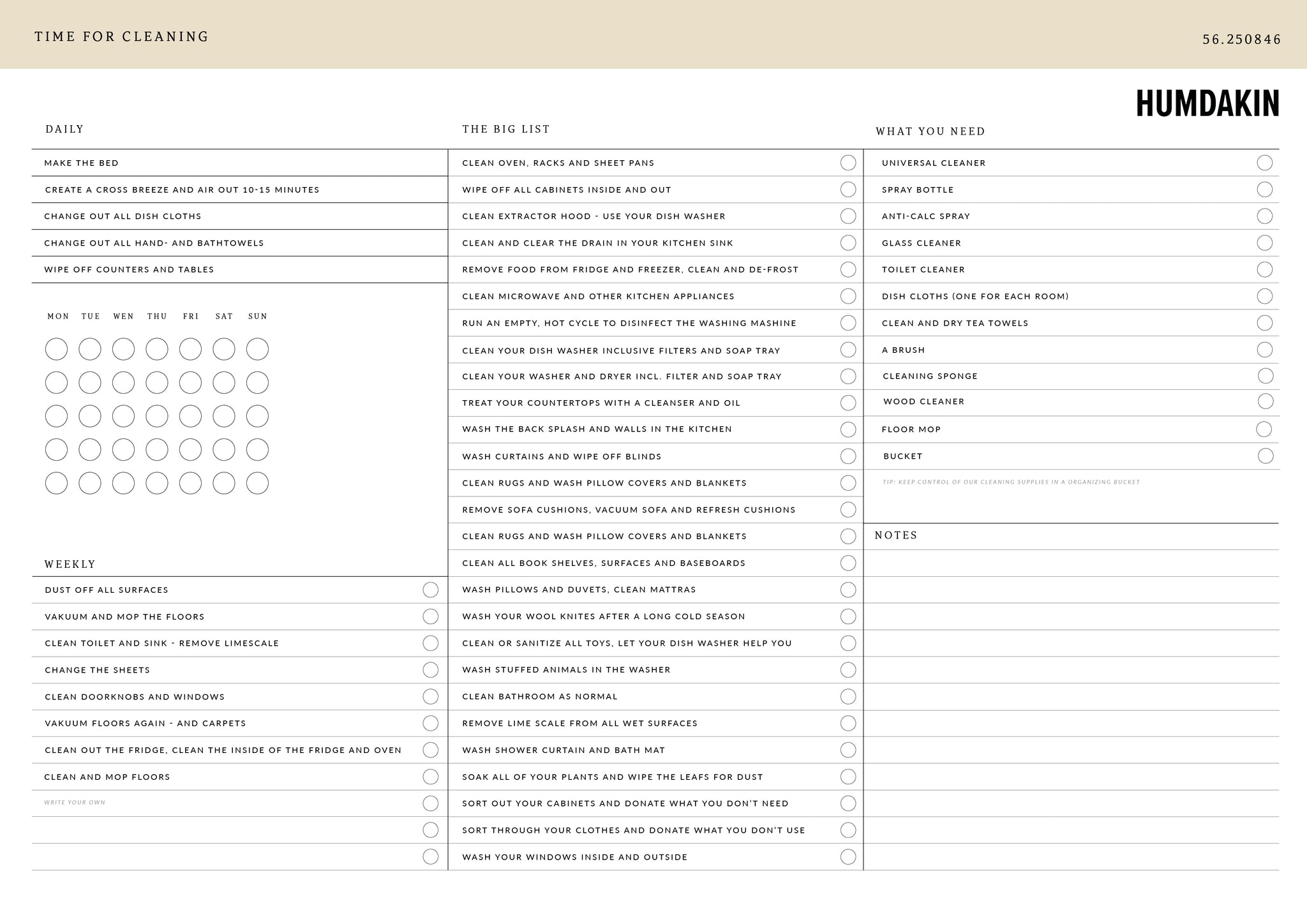 HUMDAKIN Reinigungsplaner POS material 00 Neutral/No color