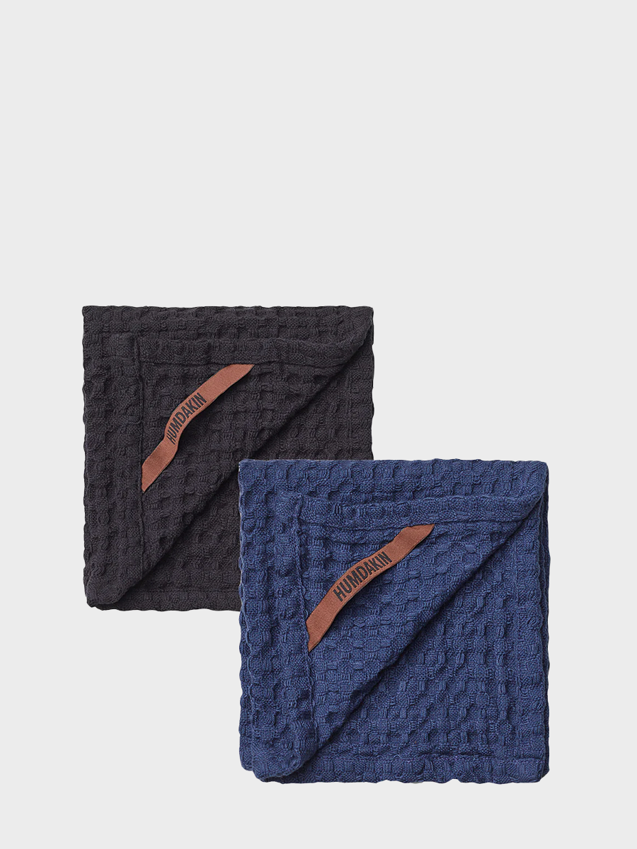 HUMDAKIN Waffel Geschirrtuch - 2er Pack Organic Textiles 105 Coal - Sea Blue