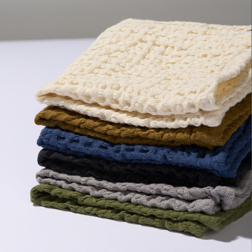 HUMDAKIN Waffel Geschirrtuch - 2er Pack Organic Textiles 105 Coal - Sea Blue